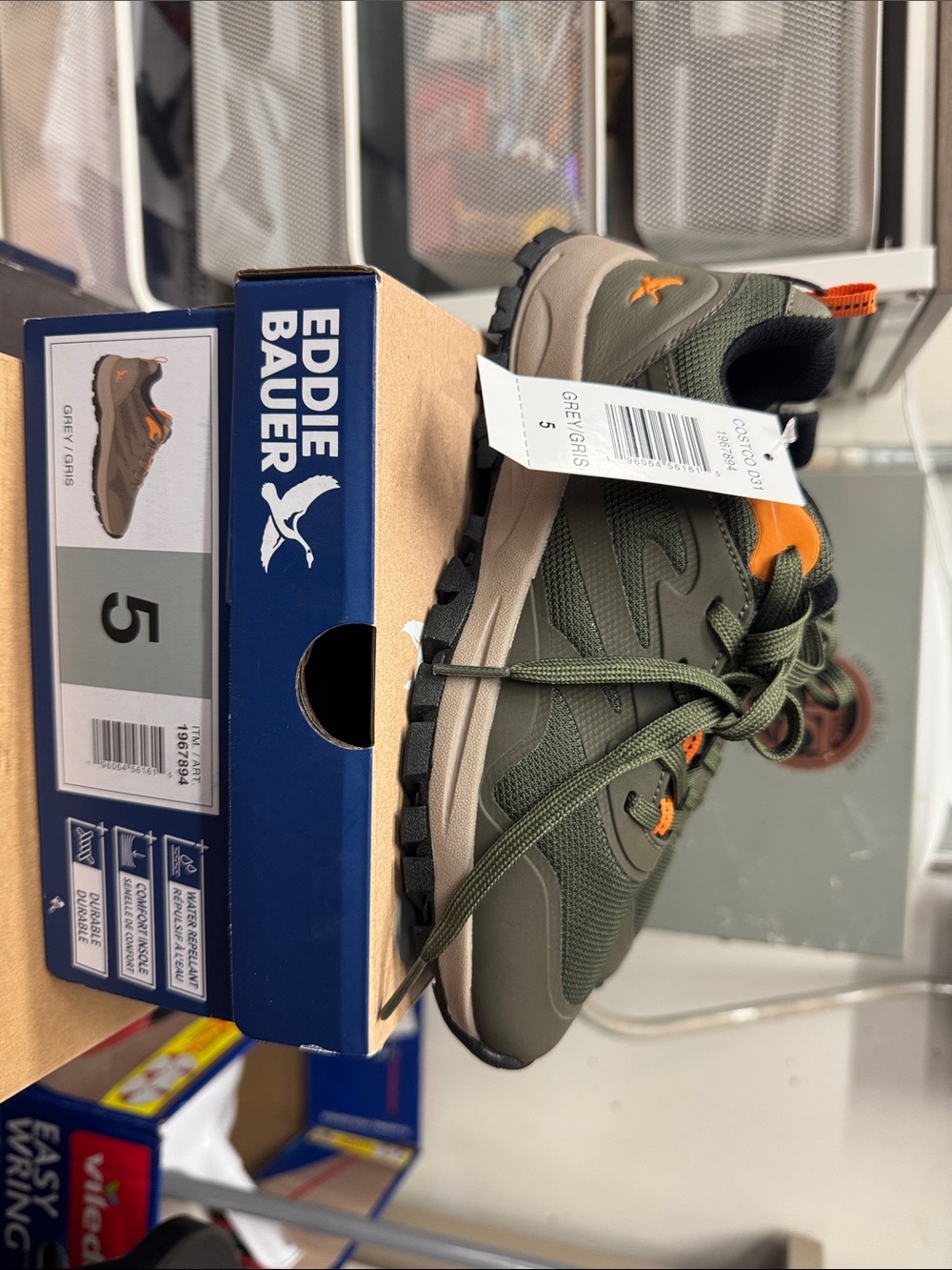 Eddie Bauer Olive and Tan Kids Trail Sneakers with Orange Accents